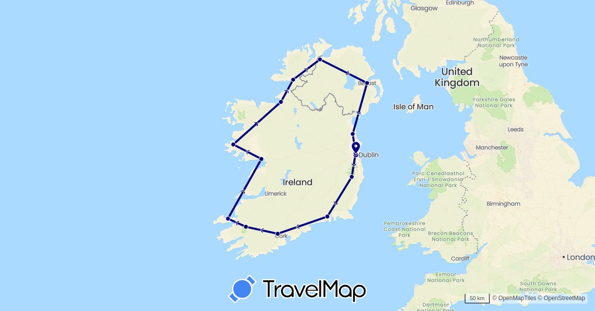 TravelMap itinerary: driving in United Kingdom, Ireland (Europe)